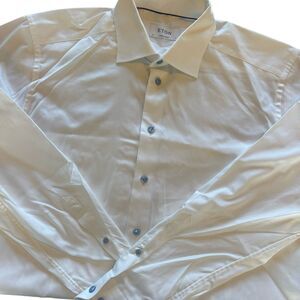 Eton Men's XLarge 43 x 17 Contemporary Button Down Dress Shirt White Blue Button